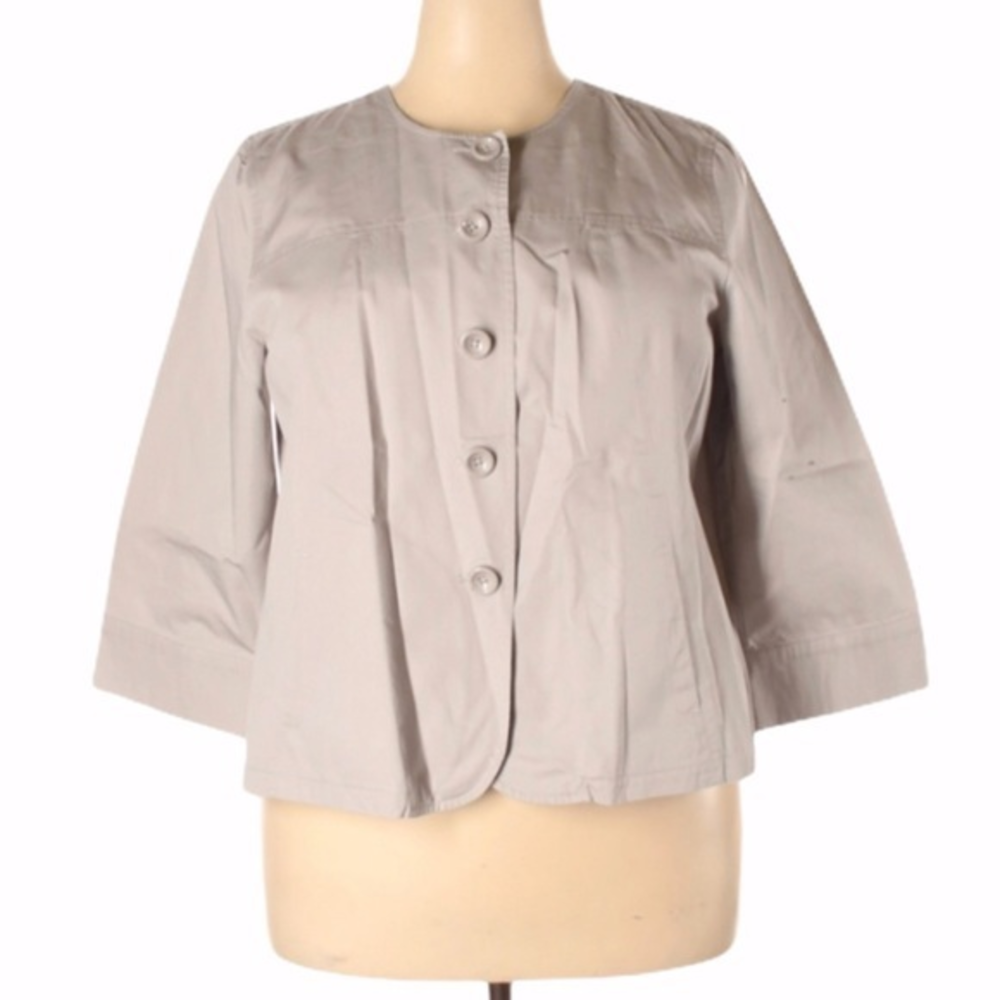 Coldwater Creek 1X (18) tan 100% cotton crop 3/4 sleeve swing retro coat